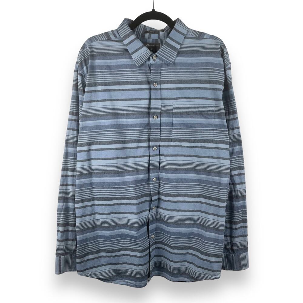 Eddie Bauer Mens Blue Striped Long Sleeve Button Up Classic Fit Shirt XL
